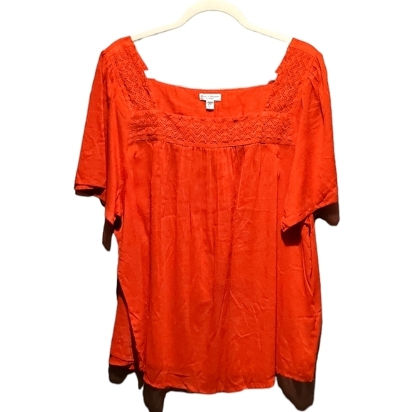 Rebecca Malone Red Blouse Cotton Smock Top Plus Size 2X Women Pullover Pre-owned - Picture 1 of 8